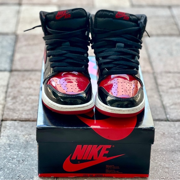 2021 Air Jordan 1 Retro High OG GS 'Patent Bred' Authentic - Picture 2 of 7